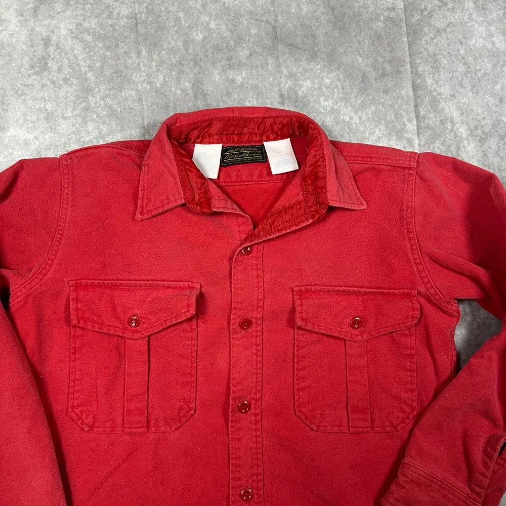 Vintage 80s Eddie Bauer Men Red Chamois Cloth Shirt Medium Long Sleeve Button Up